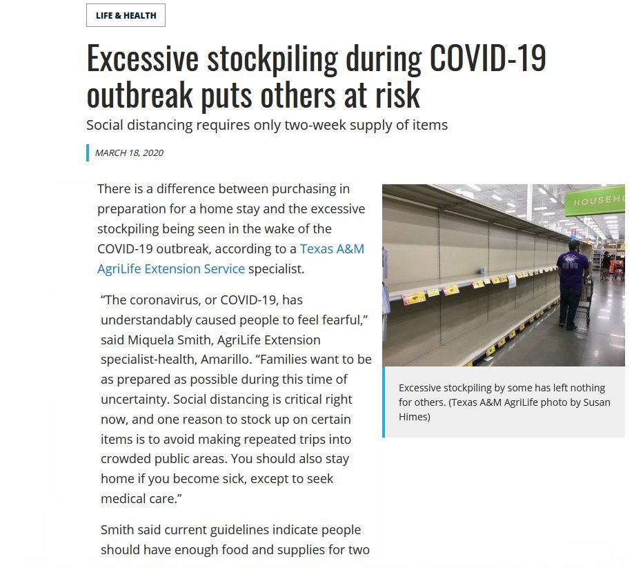 Excessive stockpiling during COVID-19 outbreak puts others at risk