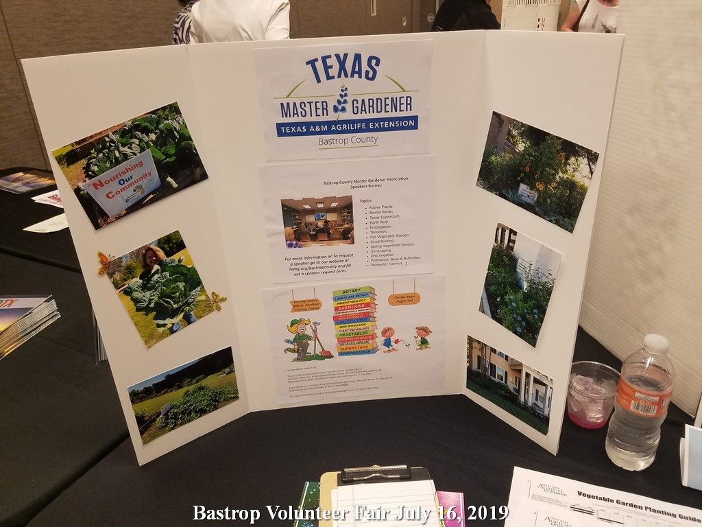 BCMGA projects board at the Bastrop Volunteer Fair July 16, 2019