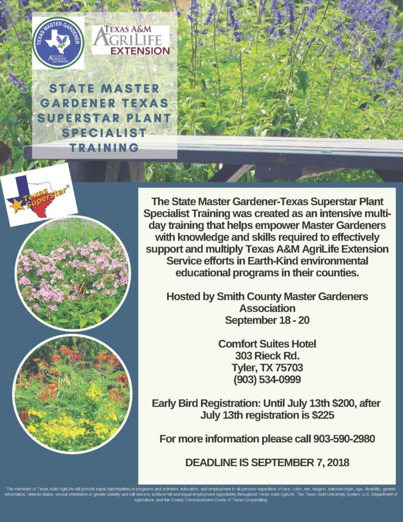 Flier for Texas Superstar Specialist Training - September 18 through 20, 2018