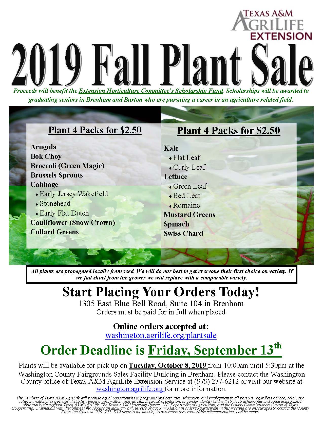 2019 Fall Plant Sale Flyer Front