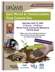 Flyer for workshop Save Water by Understanding Your Garden Soil by Jim Hastings
