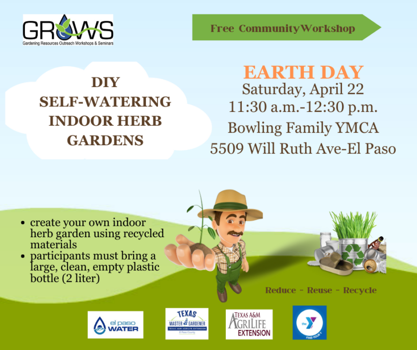 Flyer for event about creating self-watering indoor herb garden.
