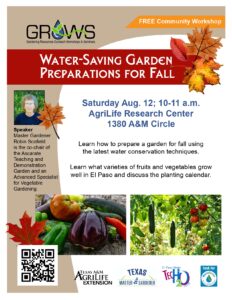 Flyer for Aug. 12, 2023 event: Water-Saving Preparations for Fall