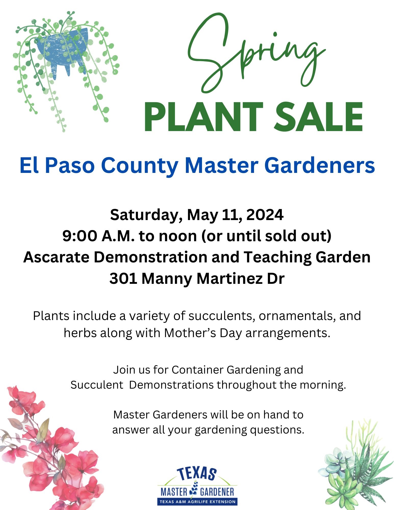 Flyer for 2024 spring plant sale on May 11.
