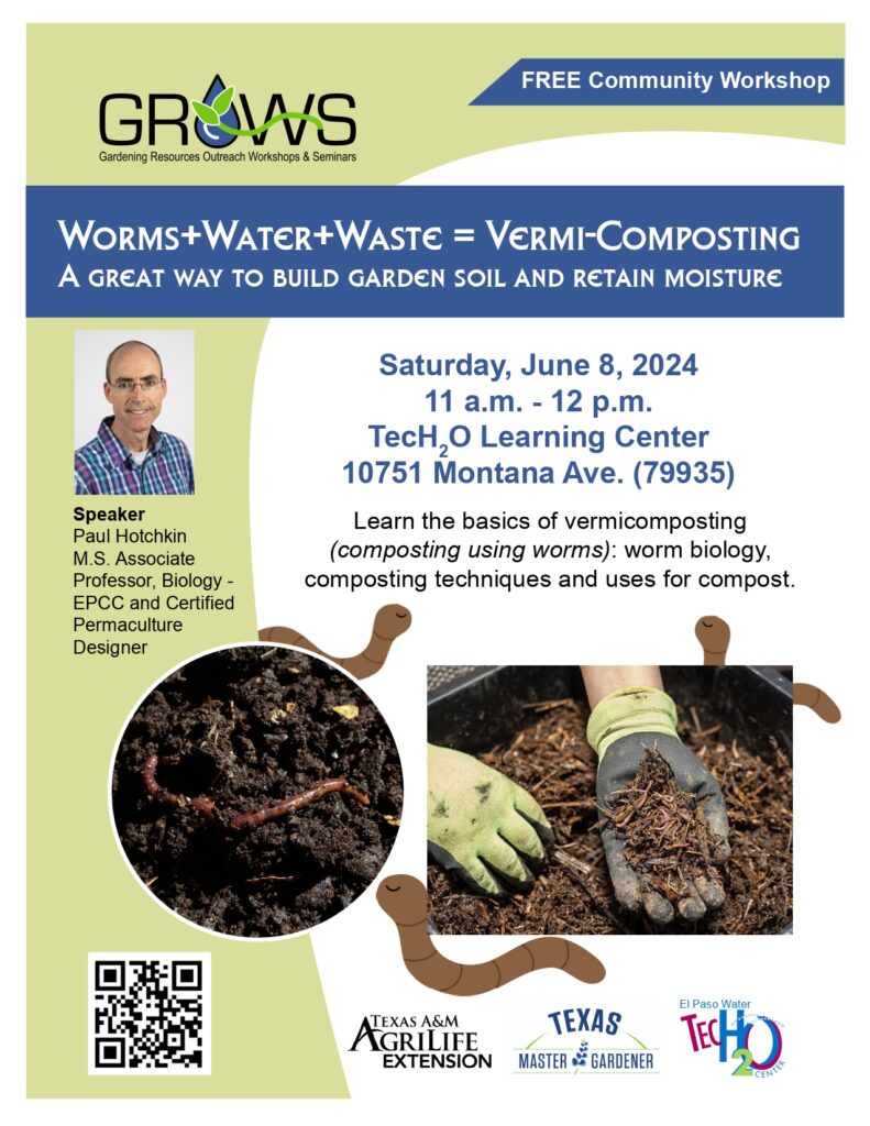 Flyer for GROWS talk on vermicomposting on 6/8/24.