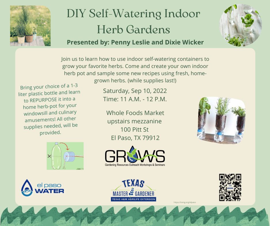 Flyer for DIY Self-Watering Indoor Herb Garden Clas