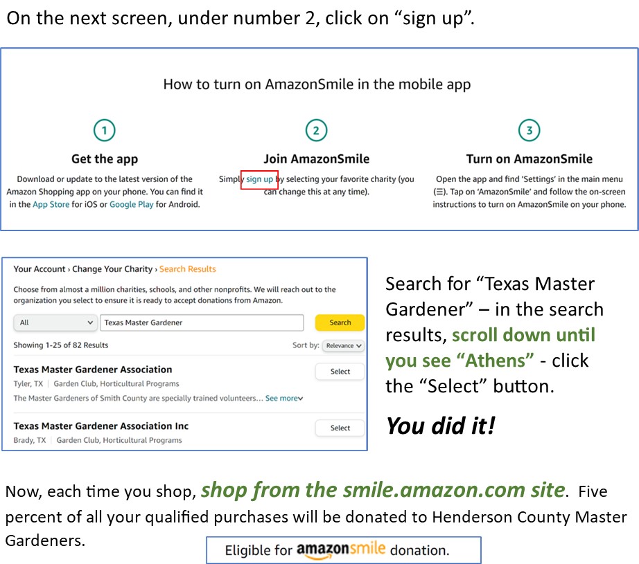 screen shot sowing the location of the sign up link, and the search box to search for texas master gardener